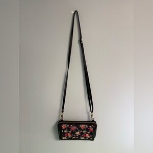 Crossbody Black & Navy Flower Pattern Woman Bag Wallet Purse